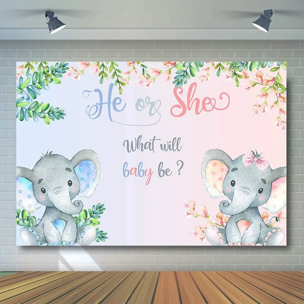 Newborn Elephant Birthday Party Flowers Photocall Baby Shower Banner Backgrounds Indoor Photographic Studio Backdrop