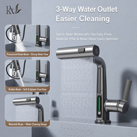 Robinet de lavabo de salle de bain en laiton sur mesure avec affichage numérique, cartouche céramique, finition brossée, monocommande extractible, montage sur plan, cascade