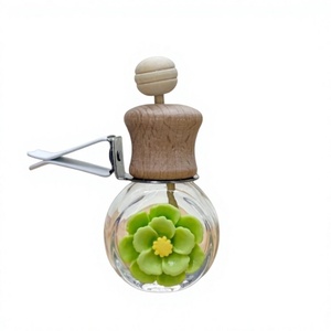 Empty round glass car air freshener Diffuser vent clip with screw cap <b>Pink</b> flower glass <b>bottle</b> - Product Image 4