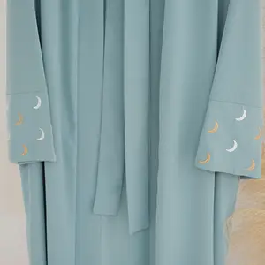 Abaya 2024 Loriya EID New Islamic Clothing Women's Dresses Nida Moon Embroidery Open Abaya Modest Dubai Abaya Women Muslim Dress