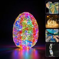 Ornamen Telur Paskah Holografik Iridescent LED 3D Bercahaya Prismatik Dekorasi Meja Lampu Seni RGB Bertenaga USB