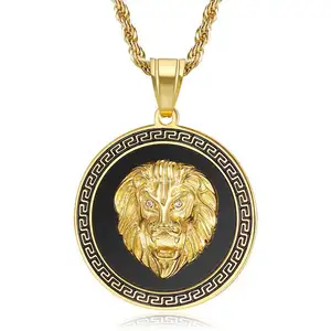 Stile Hip-Hop della collana circolare intagliata modello della parete del leone dell'oro della pittura nera