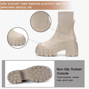 <span class=keywords><strong>Bottines</strong></span> classiques à la mode pour femmes <span class=keywords><strong>Chelsea</strong></span> bottes à talons moyens plate-forme botte de neige thermique sans lacet pour automne/hiver en <span class=keywords><strong>daim</strong></span> - Product Image 5