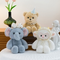 Peluche Éléphant Mignon de 30 cm, Ours en Peluche, Mouton, Poupée en Peluche Douce avec Chapeau de Fête et Bonnet en Dentelle pour Cadeau d'Anniversaire Enfant