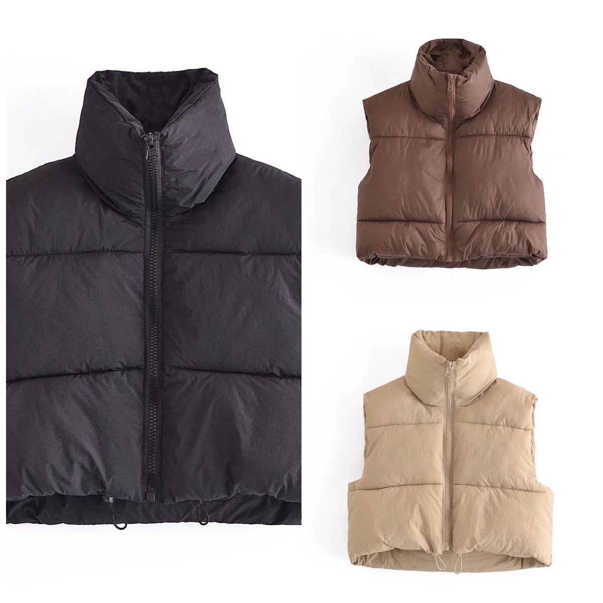 New arrivals winter clothes women ladies solid color streetwear sleeveless zipper puffer bubble vest jacket