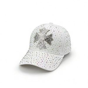 Nouvelle Casquette de Baseball Ajustable pour Femme, 6 Panneaux, 100% Polyester, avec Motif Vintage Feuille et Strass Éparpillés - Décontractée, Extérieur, Protection Solaire - Product Image 2