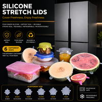TOPIN SRP-D017 Couvercles extensibles en silicone réutilisables 6 pièces, qualité alimentaire, élastiques, hermétiques, anti-fuites, multicolores, pour bols et contenants
