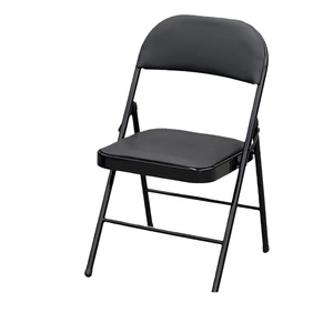 Chaise de salle à manger en métal, cadre en acier renforcé, patins antidérapants, pliable pour un rangement compact dans les espaces restreints, revêtement en cuir - Product Image 1