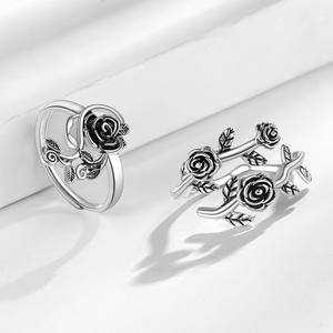 Bague rétro en argent thaïlandais avec branche et feuille de rose, petit charme, feuilles polyvalentes, bague pour femme avec motif de vigne végétale - Product Image 3