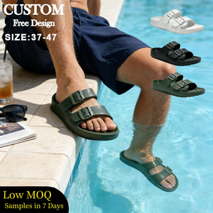 Claquettes d'extérieur pour hommes avec logo personnalisé, en EVA, avec soutien de la voûte plantaire, sangle réglable, antidérapantes, taille 37-47, pour la piscine et la plage - Product Image 1