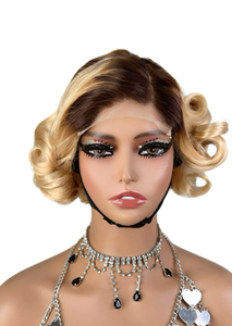 Parrucca 5x5 con pizzo frontale, capelli corti e colorati, sfumati, con mèches ricci, 8 pollici, marrone-<span class=keywords><strong>biondo</strong></span>, può essere permanentata e tinta - Product Image 2