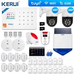 Kerui w181 tuya kit de alarme câmera, wi-fi, sistema de segurança contra assalto, cortina de sensor de movimento, sem fio, sirene solar, ip câmera