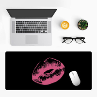 Tapis de souris de jeu FUDING personnalisé, forme rectangulaire, imprimé lèvres roses, grand tapis de bureau, base en caoutchouc antidérapante, bord brodé