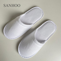 SANHOO OEM écologique personnalisé pas cher impression blanc hôtel pantoufles Eva 5cm semelle bout ouvert pour femmes pantoufles