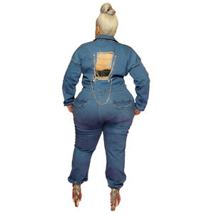 Combinaisons en jean à manches longues pour femme, taille plus, printemps-automne, corset, jean bleu foncé, combinaison une pièce, combinaison en jean pour femme - Product Image 2