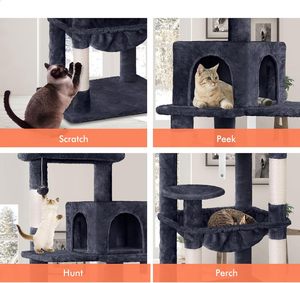 Arbre à chat 143cm multi-niveaux tour à chat griffoirs chat Condo maison de jeu avec perchoir en peluche pour chatons escalade et repos - Product Image 4