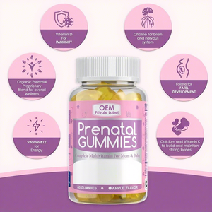 Gomitas Multivitamínicas Prenatales Veganas Oem con Colina, Folato y Hierro para Apoyar <span class=keywords><strong>el</strong></span> Crecimiento y <span class=keywords><strong>Desarrollo</strong></span> <span class=keywords><strong>del</strong></span> Bebé, 2 Unidades de Dosis Diaria, 60 Unidades - Product Image 1