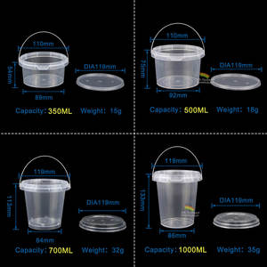 Seau à fruits en plastique transparent de qualité alimentaire 350 ml/500 ml/700 ml/1000 ml avec fermoir antivol, seau à nourriture jetable pour boba, petit seau à nourriture - Product Image 1