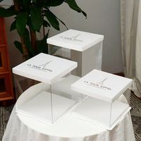 Fournitures de fête d'anniversaire en gros, outils de pâtisserie, accessoires pour gâteaux, boîtes à gâteaux personnalisées transparentes roses, bleues et noires