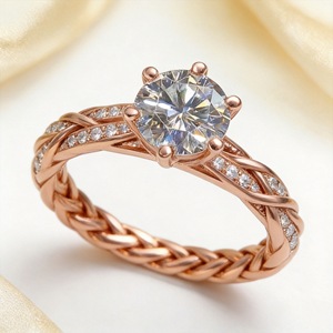 Anillo de Diamante Cultivado en Laboratorio de 1 Quilate con Certificado IGI de Lujo, Anillo de Compromiso de Oro Amarillo Sólido de 14K/18K con Banda Trenzada para Mujer - Product Image 3
