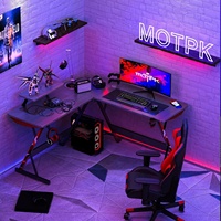 Bureau de jeu Table de jeu Bureau de jeu en L avec surface en fibre de carbone Bureau d'ordinateur d'angle en forme de L avec étagère pour moniteur