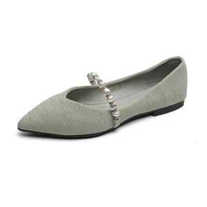 Fashion single shoe spike string of pearls women's casual shoes office flat shoes ladies