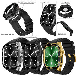 Bracelet de montre en caoutchouc TPU souple de qualité militaire durable avec pare-chocs et boîtier de montre en acier inoxydable 316 pour <span class=keywords><strong>Apple</strong></span> <span class=keywords><strong>Watch8</strong></span>/7/6 44mm 45mm - Product Image 1