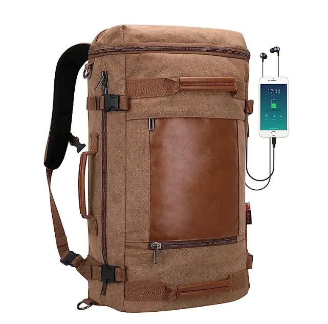 Sac à dos de voyage avec port de charge USB Grand sac à dos en toile à porter Bagages Duffel Fit 17 pouces Ordinateur portable pour hommes