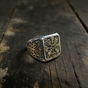 Bague pour homme avec runes vikings nordiques, or et argent, motif arbre, bijoux vintage tendance, cadeau - Product Image 1