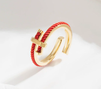 Nouveau cadeau de Noël, bague minimaliste tendance en corde rouge à design ouvert pour femme, vente en gros