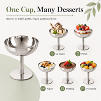 Gobelet à glace en acier inoxydable 18/8 de qualité commerciale, coupe à dessert sur piédestal argentée pour hôtel, restaurant, bar, café