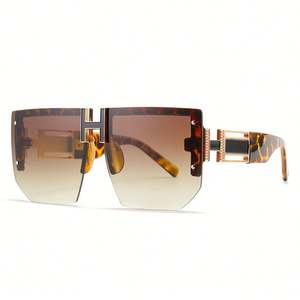 Lunettes de soleil surdimensionnées sans monture, style vintage, luxe, pour hommes et femmes, avec logo personnalisé, forme carrée, dessus plat. - Product Image 3
