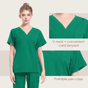 Women's Short Sleeve <b>Scrub</b> Set Moisture Wicking Split Uniform For Nurses Doctors Hospital Workwear - Product Image 2