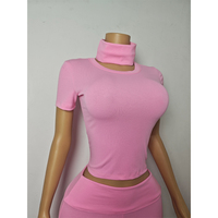 Ensemble décontracté élégant pour femme avec bandeau, haut moulant à manches courtes, pantalon pliable à taille ajustable en coton et élasthanne, tenue quotidienne d'automne OEM