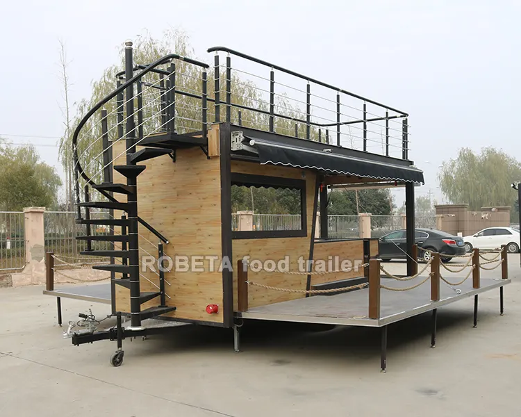 China Mobile Bar Beer Tailer Catering Fast Food Trailer Two Story Coffee Mobile Food Truck For Sale