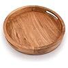 Round Wooden <b>Tea</b> <b>Tray</b> With Handle Coffee Brown Solid Color Hotel Serving <b>Tray</b> For <b>Tea</b> Coffee And Snacks - Product Image 2