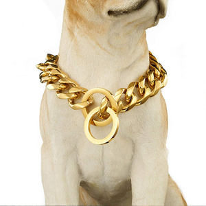 Custom 15mm Stainless Steel <strong>Dog</strong> <strong>Collar</strong> <strong>with</strong> Cuban Link <strong>Chain</strong> Miami Gold <strong>Dog</strong> Choke <strong>Collar</strong> Personalized - Product Image 1