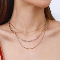Collier multi-rangs J&D 47/50/55+5CM en acier inoxydable plaqué or 18 carats, chaîne plate et maillons torsadés