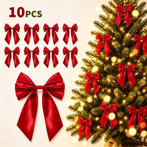Wholesale Fabric Red Satin Christmas Bow Set Smooth Fabric <b>Large</b> Tail Design Tree Hanging Holiday <b>Ornament</b> - Product Image 1
