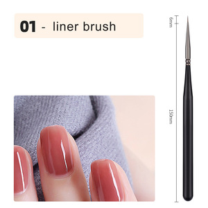 Pinceau à ongles personnalisé avec logo, manche en bois noir, plat, ovale, rond, pour gel, acrylique, liner français, salon de manucure, nail art, pinceau de peinture - Product Image 6