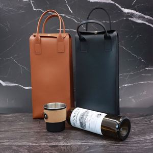 Stocked PU Leather Wine Carrier Pouch <b>Portable</b> champagne Bottle Holder with Handle Multi Color Choice Gift for Party - Product Image 2