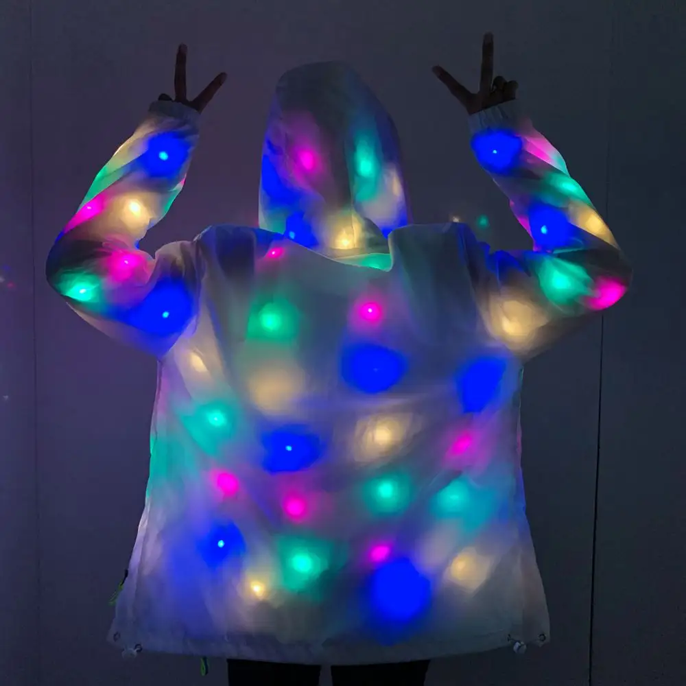 Starshining OEM colorful LED glowing clothes Costume LED Stage Show dance dress costume hoodie jacket for bar party
