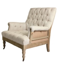 Chaise longue française en bois avec sièges rembourrés en tissu naturel, fauteuil classique pour chambre à coucher, chaise individuelle