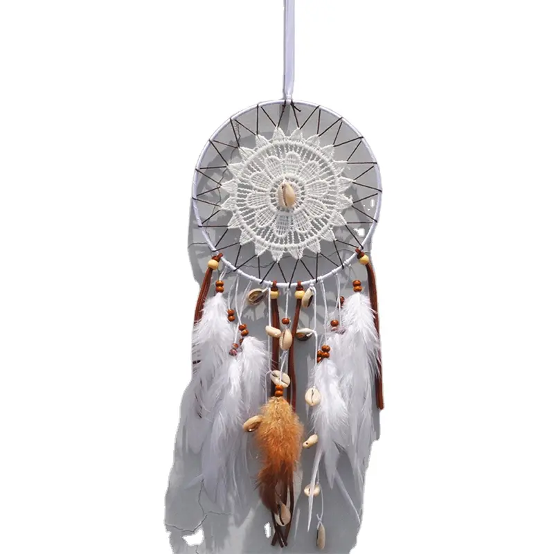 Atrapasueños de plumas blancas para decoración del hogar, pluma India flotante, 3 flores, venta al por mayor