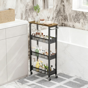 Chariot de rangement Mingwei à 4 niveaux en acier carbone avec roulettes pour salle de bain, cuisine, chambre - Product Image 1