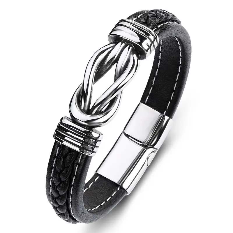 Amazon Hot Selling titanium steel punk leather bracelet for men popular jewelry bracelet