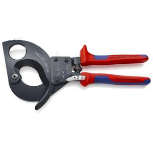 KNIPEX - 95 31 280 Coupe-câbles (action à cliquet) laqué noir, poignées avec poignées multi-composants adaptées à la section aluminium - Product Image 1