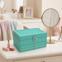 LG7239 PU-Leder Vintage Schmuckorganizer Box Organizer mit Schublade für Weihnachten Geburtstag Valentinstag Geschenk - GRÜN