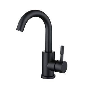 Black Single Handle Basin Faucet 304 Stainless Steel Deck Mounted Rotating Curved Spout Ceramic Valve Core - Product Image 1
