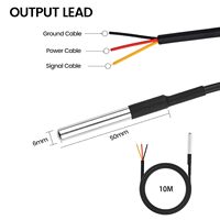 Sensor Suhu DS18B20 Probe Tahan Air Termometer Digital 3 Kabel 1M/2M/5M untuk Pengukuran Suhu Industri
